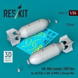 AN-M64 bombs (500 lbs) for all USAF & RAF of WW2 & Korean War (2 pc...