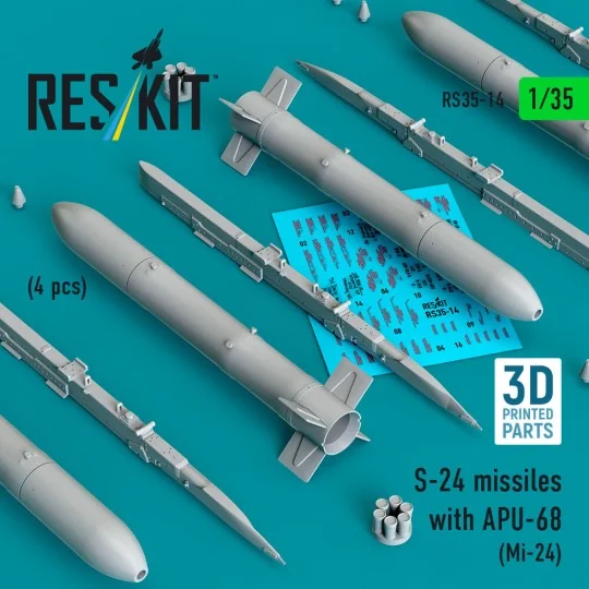 S-24 missiles with APU-68 (4 pcs) (Mi-24) (3D Printed), 1/35 - ResK...