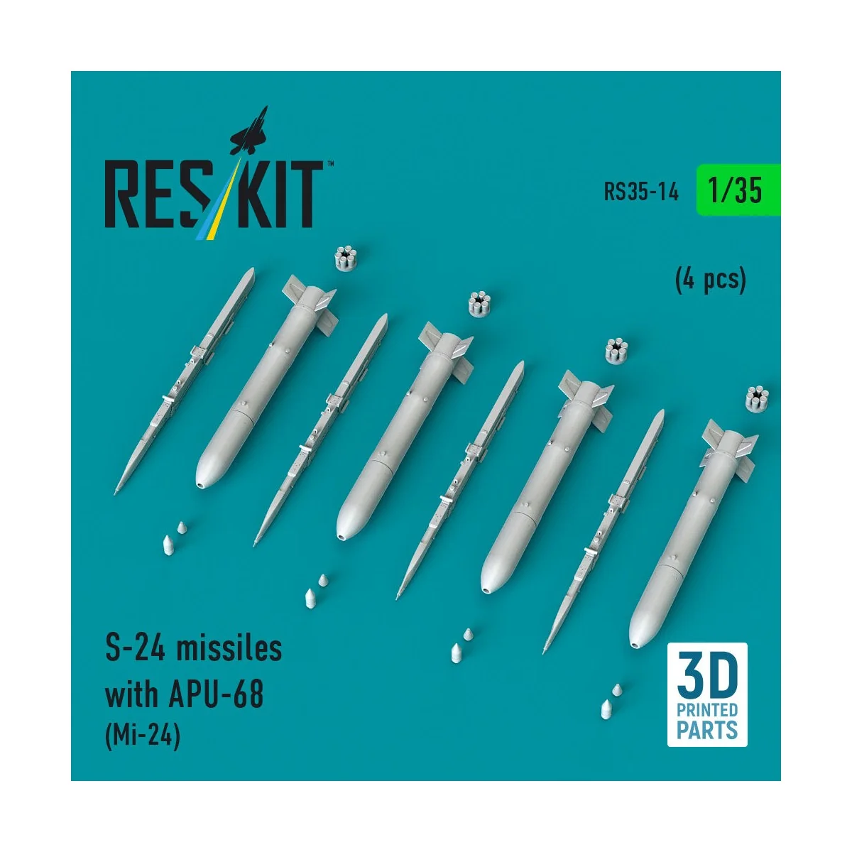 S-24 missiles with APU-68 (4 pcs) (Mi-24) (3D Printed), 1/35 - ResK...