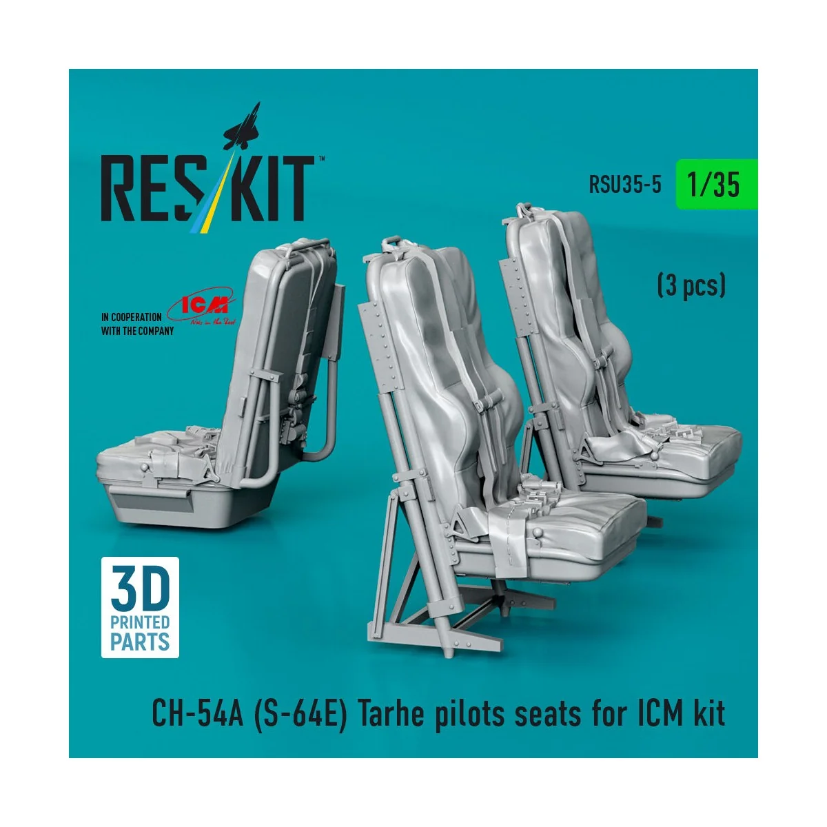 CH-54A (S-64E) Tarhe pilots seats for ICM kit (3 pcs) (3D Printed),...