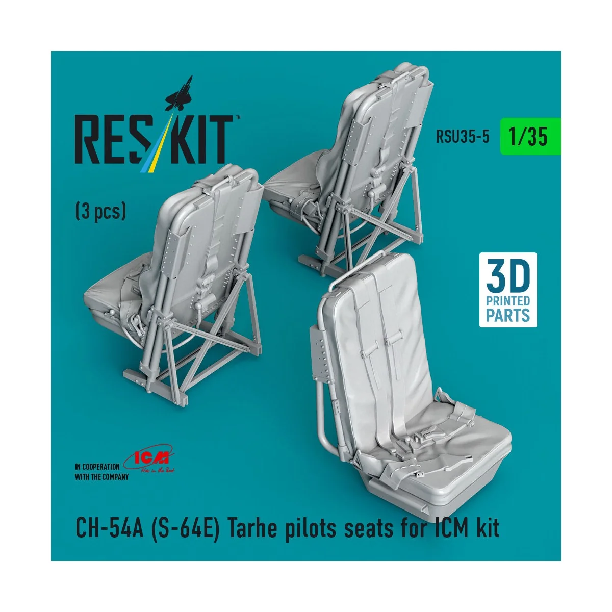 CH-54A (S-64E) Tarhe pilots seats for ICM kit (3 pcs) (3D Printed),...