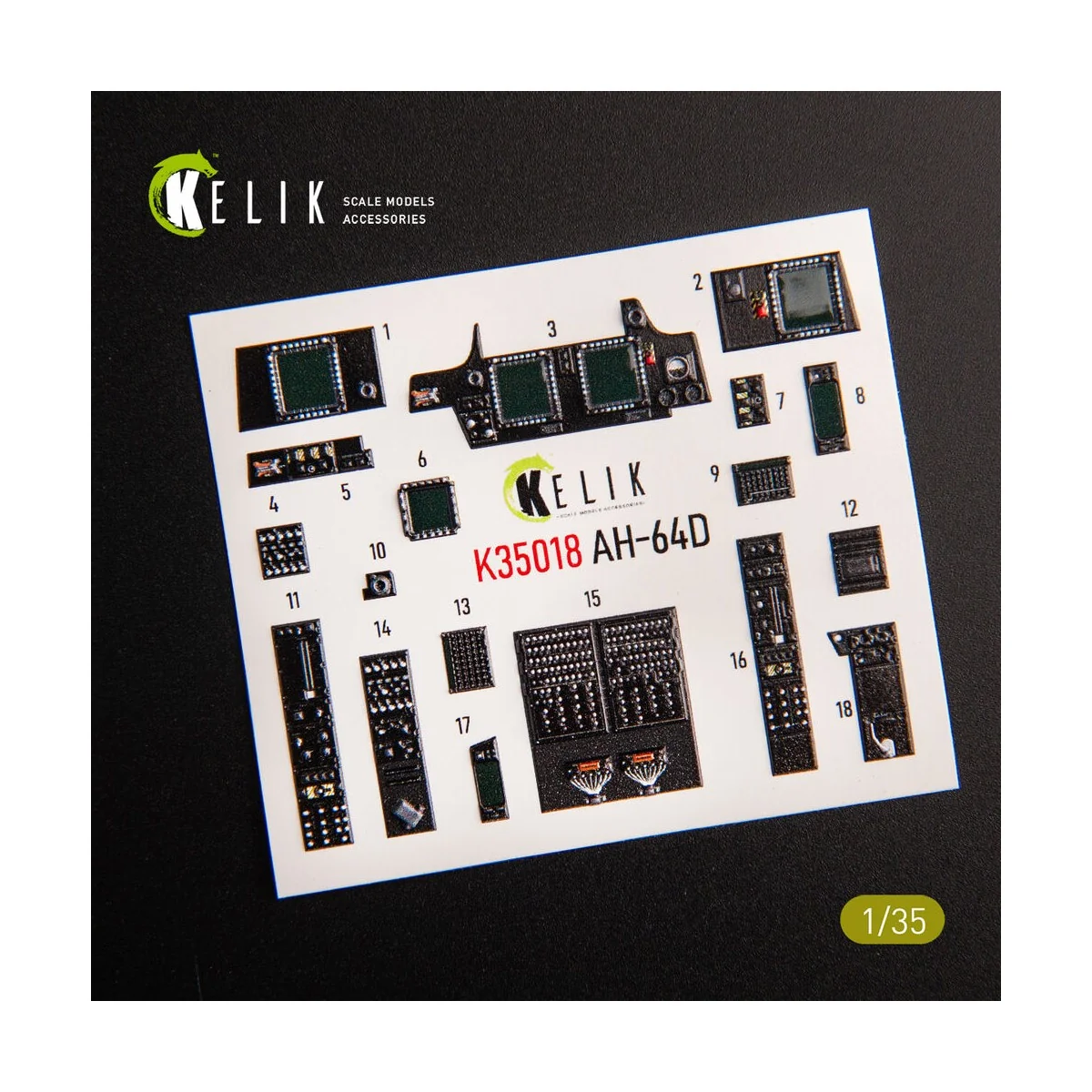 AH-64D Apache interior 3D decals for Takom kit, 1/35 - Kelik K35018
