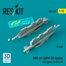 GBU-62 (JDAM-ER) bombs with pylons for MiG-29 (2 pcs) (3D Printed),...