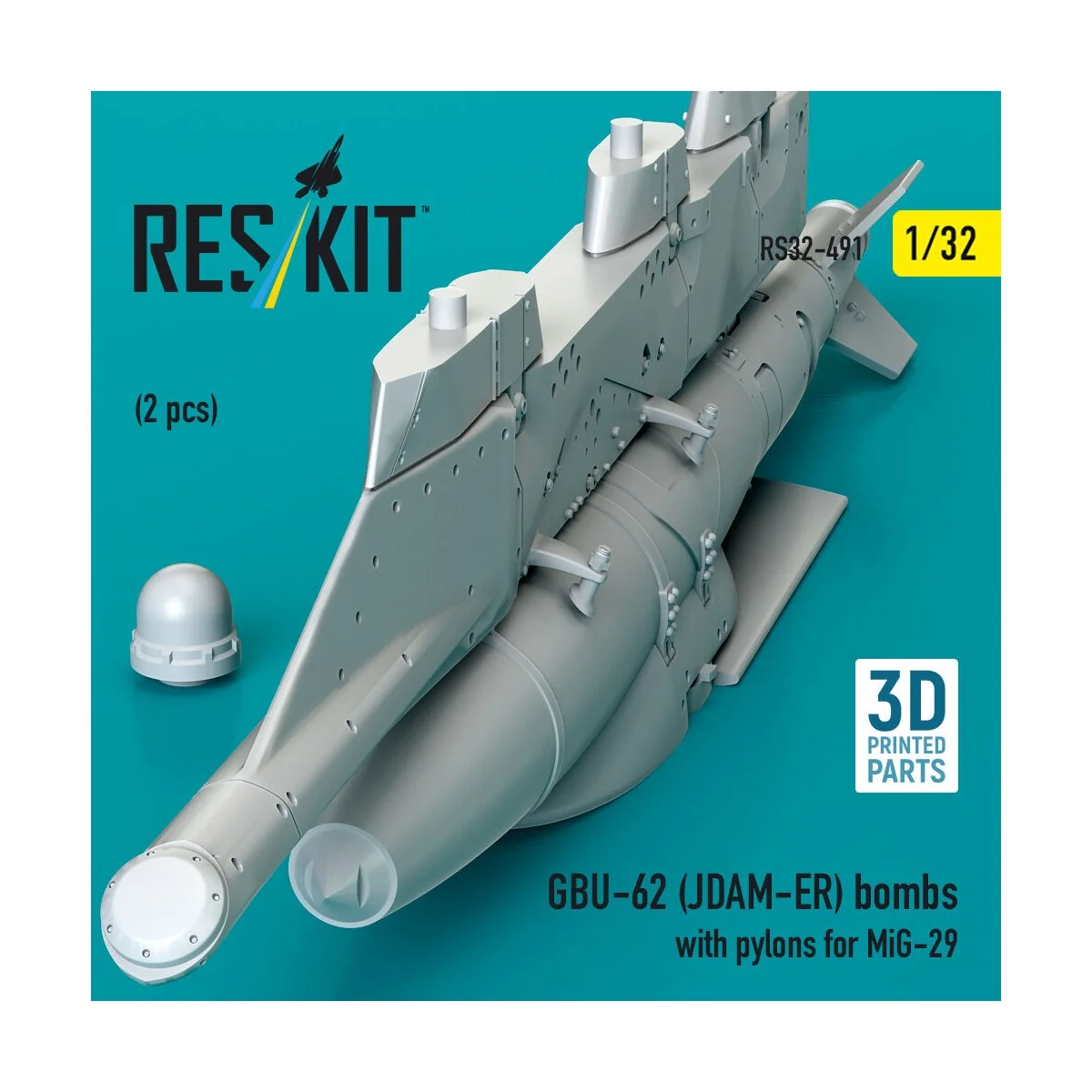 GBU-62 (JDAM-ER) bombs with pylons for MiG-29 (2 pcs) (3D Printed),...