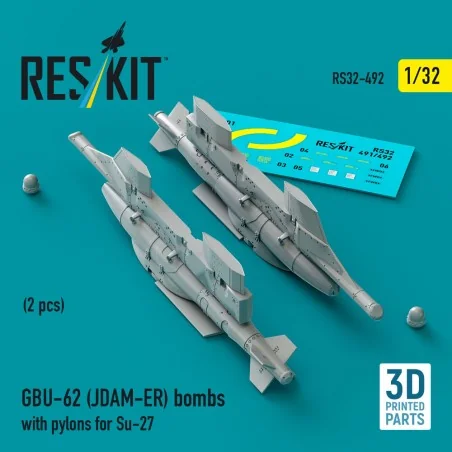 GBU-62 (JDAM-ER) bombs with pylons for Su-27 (2 pcs) (3D Printed), ...