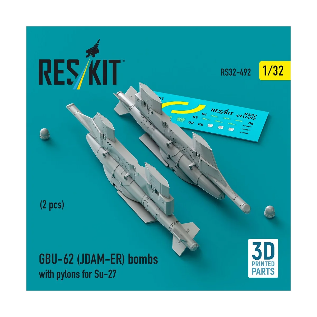 GBU-62 (JDAM-ER) bombs with pylons for Su-27 (2 pcs) (3D Printed), ...