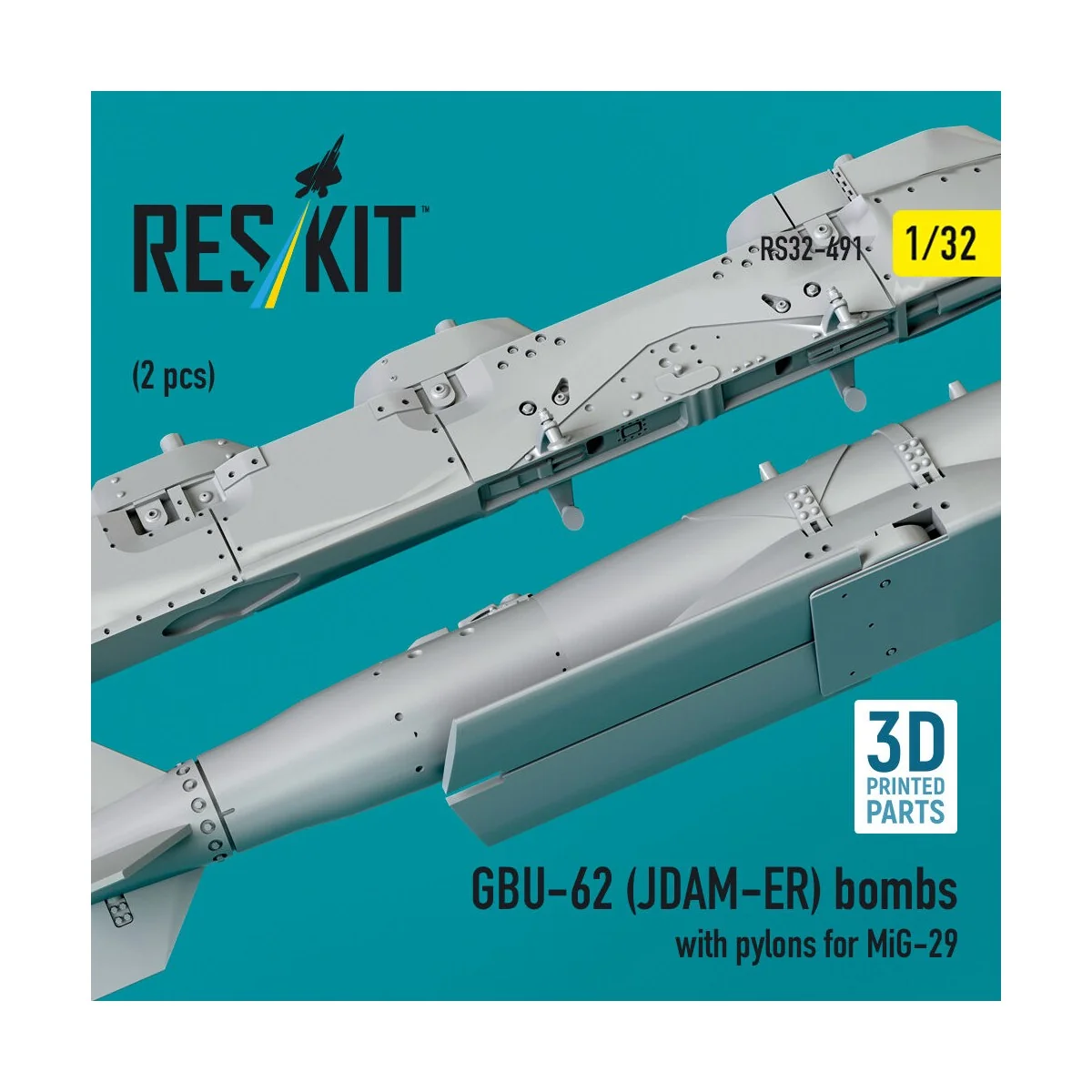 GBU-62 (JDAM-ER) bombs with pylons for MiG-29 (2 pcs) (3D Printed),...