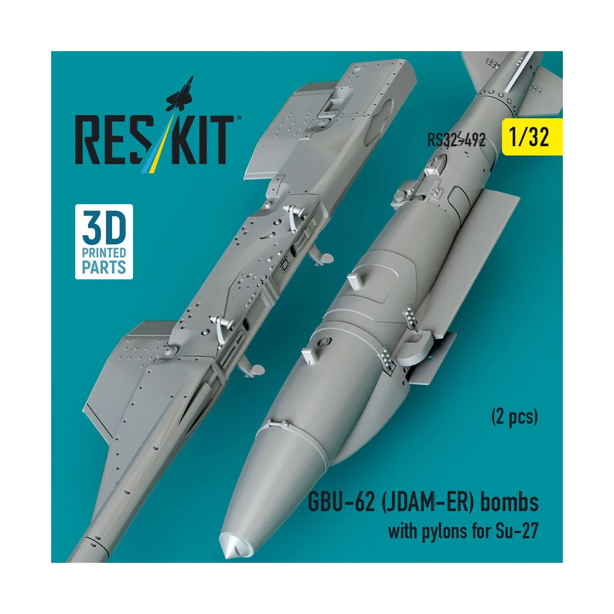 GBU-62 (JDAM-ER) bombs with pylons for Su-27 (2 pcs) (3D Printed), ...