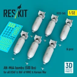 AN-M64 bombs (500 lbs) for all USAF & RAF of WW2 & Korean War (6 pc...