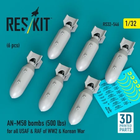 AN-M58 bombs (500 lbs) for all USAF & RAF of WW2 & Korean War (6 pc...
