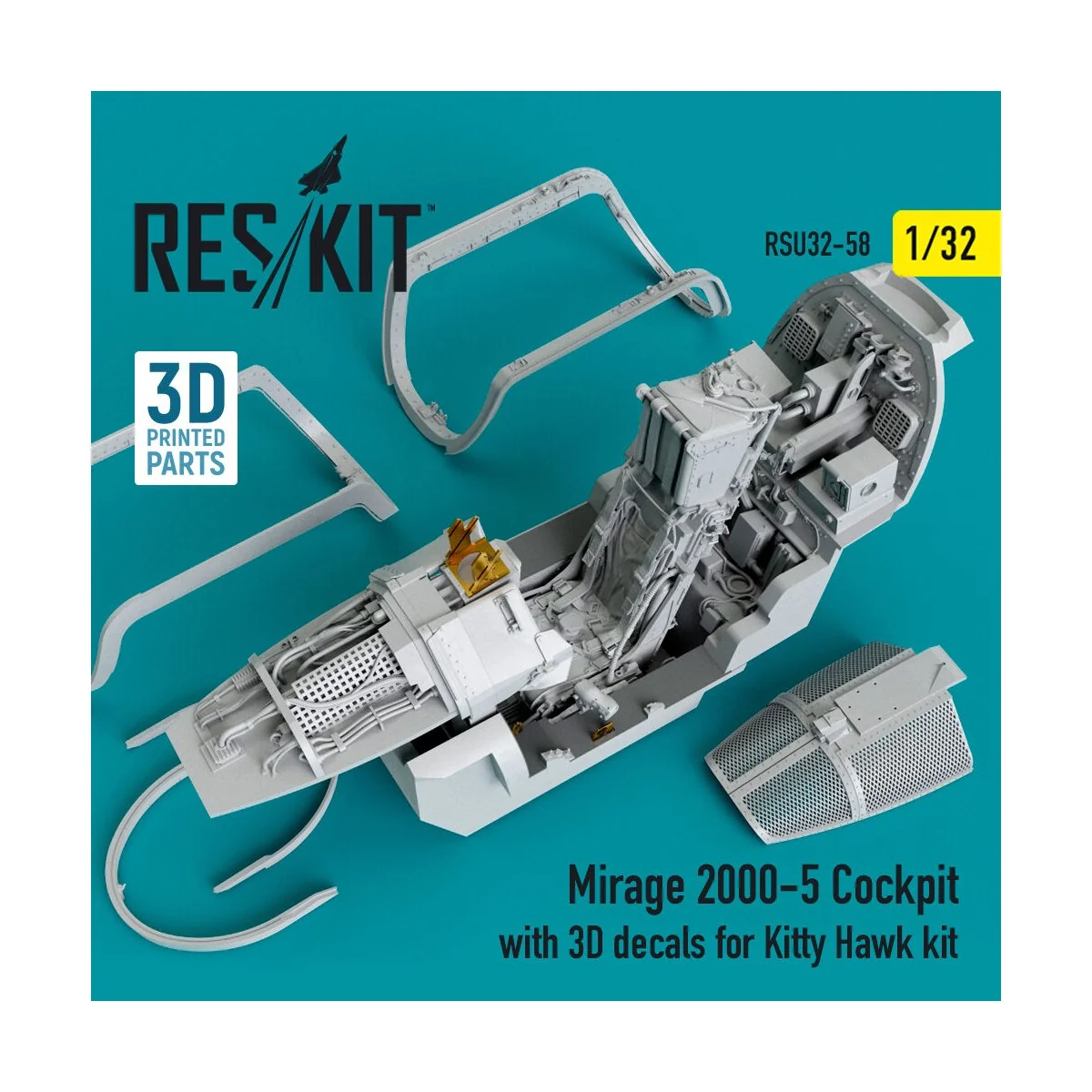 Mirage-2000-5 cockpit with 3D decals for Kitty Hawk kit, 1/32 - Res...
