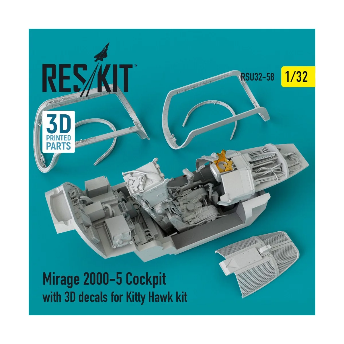 Mirage-2000-5 cockpit with 3D decals for Kitty Hawk kit, 1/32 - Res...