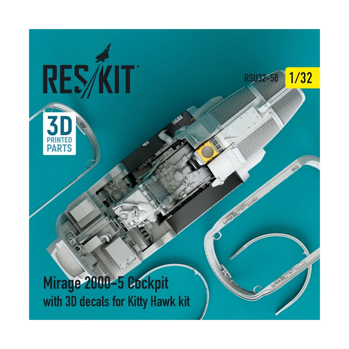 Mirage-2000-5 cockpit with 3D decals for Kitty Hawk kit, 1/32 - Res...