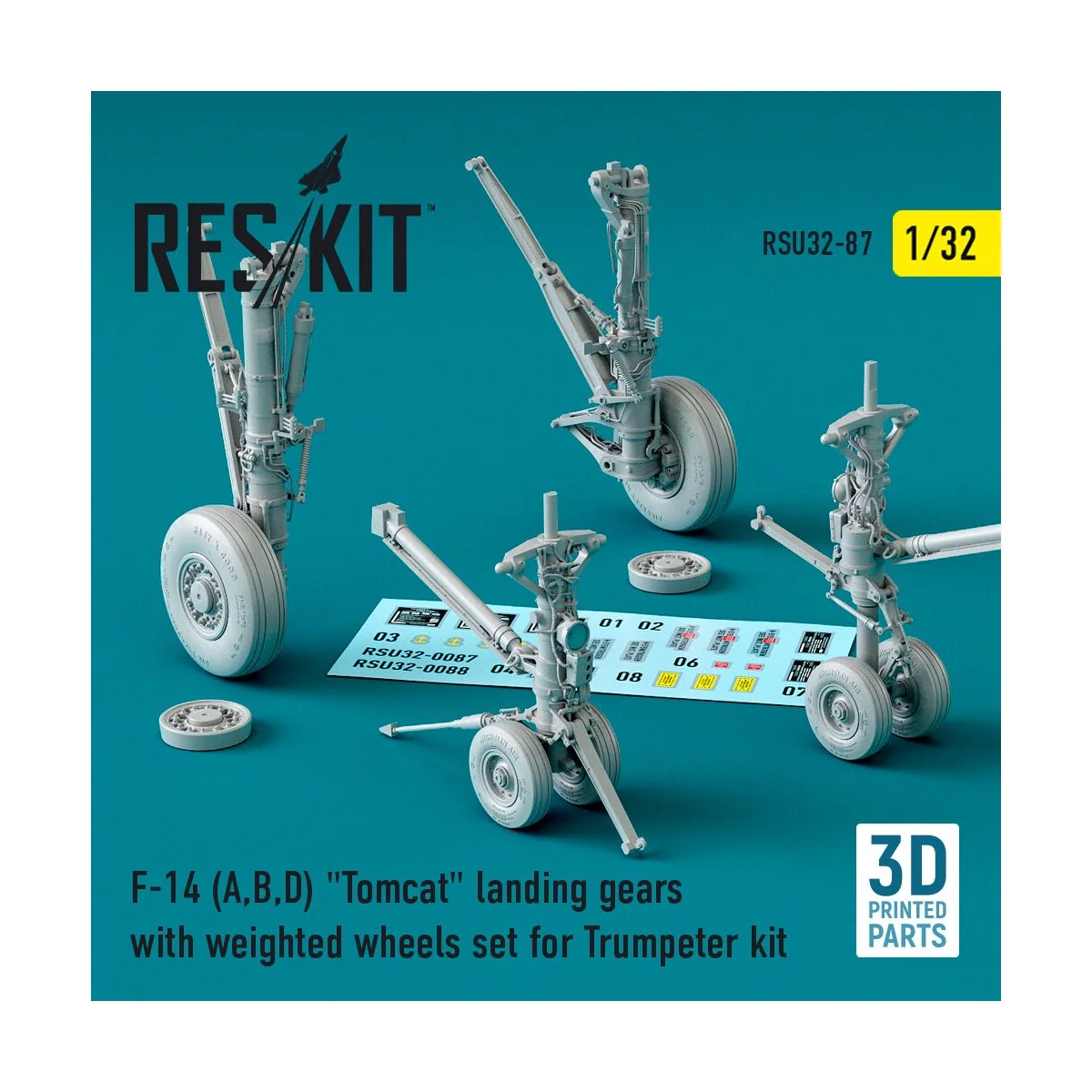 F-14 (A, B, D) Tomcat landing gears with weighted wheels set for Tr...