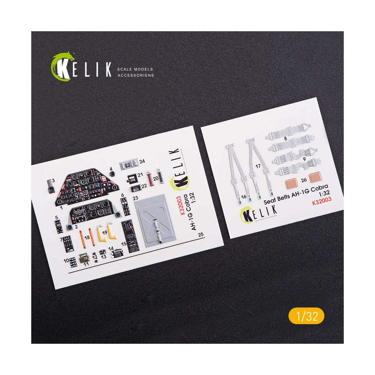 AH-1G Cobra interior 3D decals for ICM kit, 1/32 - Kelik K32003