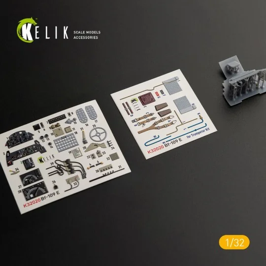 BF-109 E - Interior 3D Decal with 3D printed parts for Trumpeter ki...