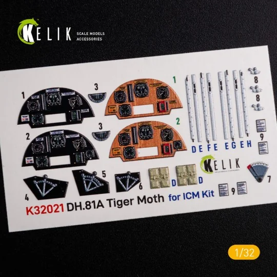 DH.81A Tiger Moth - Interior 3D Decal for ICM kit, 1/32 - Kelik K32021