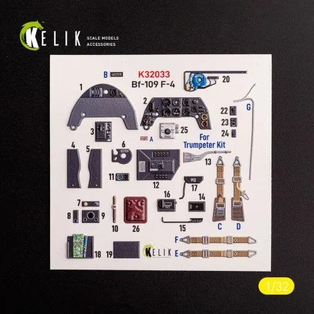 BF-109 F-4 - interior 3D decals for Trumpeter kit, 1/32 - Kelik K32033
