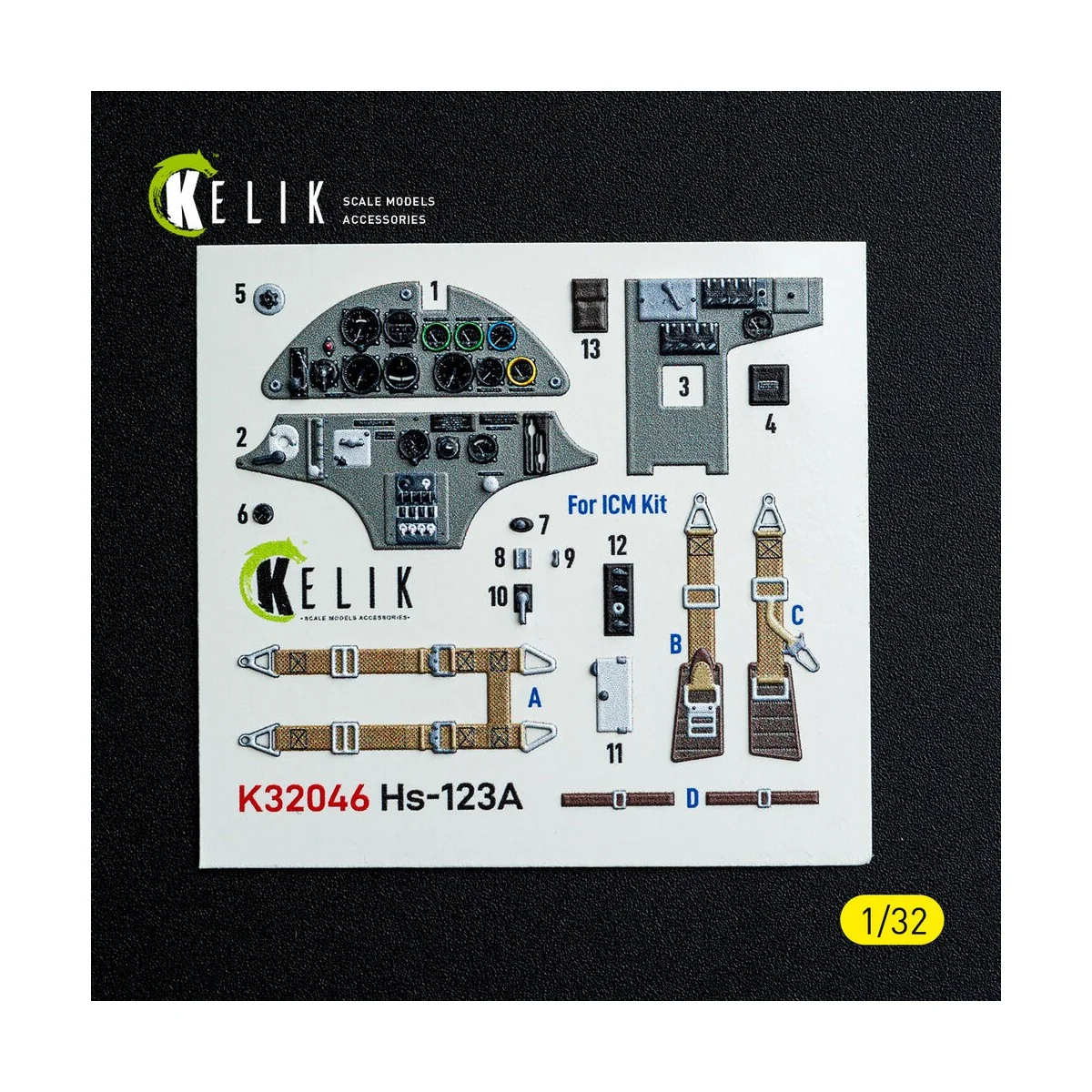 Hs-123A-1 - interior 3D decals for ICM kit, 1/32 - Kelik K32046
