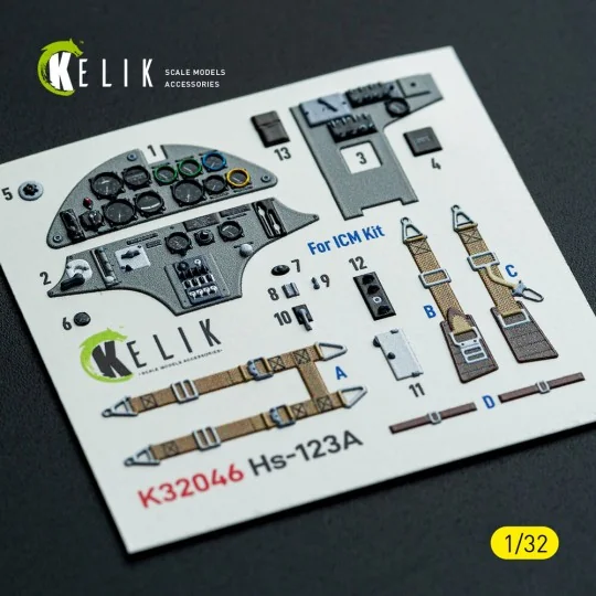 Hs-123A-1 - interior 3D decals for ICM kit, 1/32 - Kelik K32046