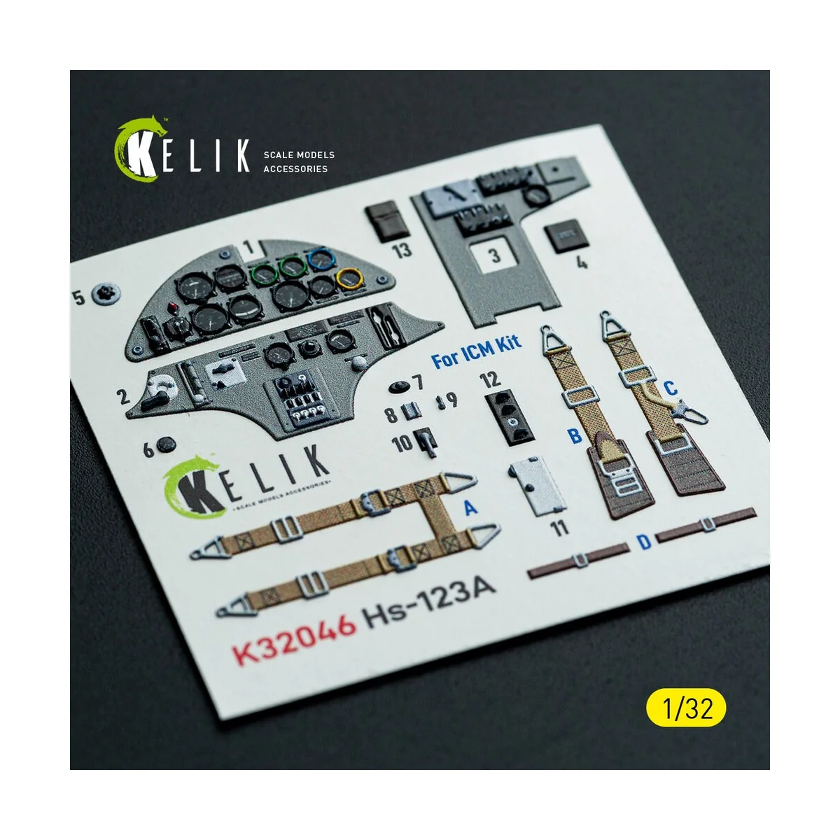 Hs-123A-1 - interior 3D decals for ICM kit, 1/32 - Kelik K32046