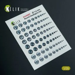 Round Headlights Set 1-6 mm - 3D Decal for models, 1/35 - Kelik KA3... 2