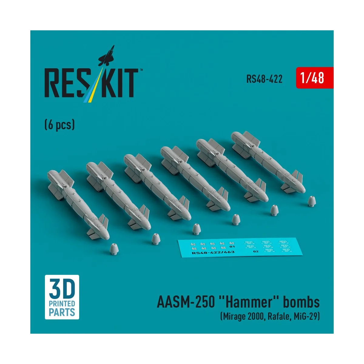 AASM-250 Hammer (6 pcs) (Mirage 2000, Rafale, MiG-29) (3D Printed),... AASM-250 Hammer (6 pcs) (Mirage 2000, Rafale, MiG-29) (3D Printed),...