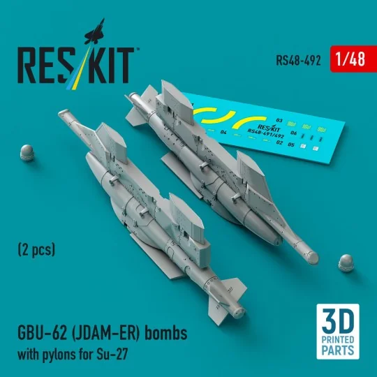 GBU-62 (JDAM-ER) bombs with pylons for Su-27 Flanker (2 pcs) (3D Pr...