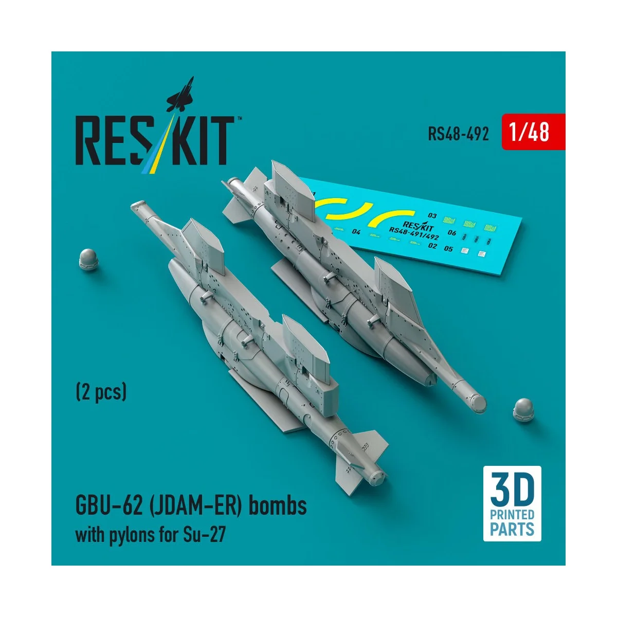 GBU-62 (JDAM-ER) bombs with pylons for Su-27 Flanker (2 pcs) (3D Pr...