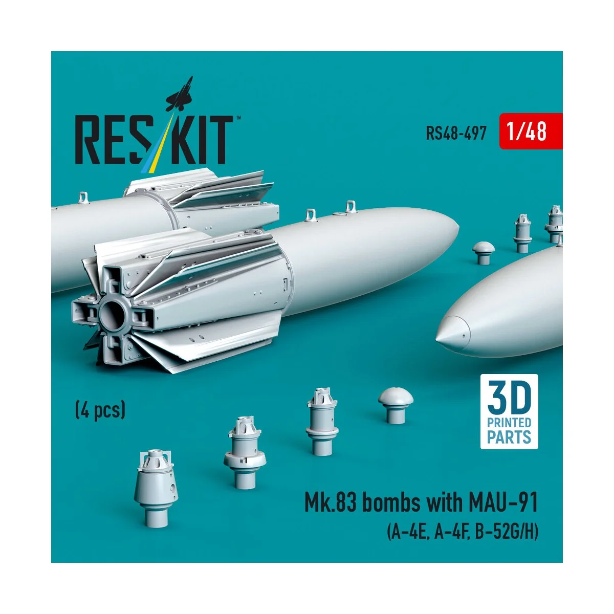 Mk.83 bombs with MAU-91 (4 pcs) (A-4E, A-4F, B-52G/H) (3D printed),... Mk.83 bombs with MAU-91 (4 pcs) (A-4E, A-4F, B-52G/H) (3D printed),...