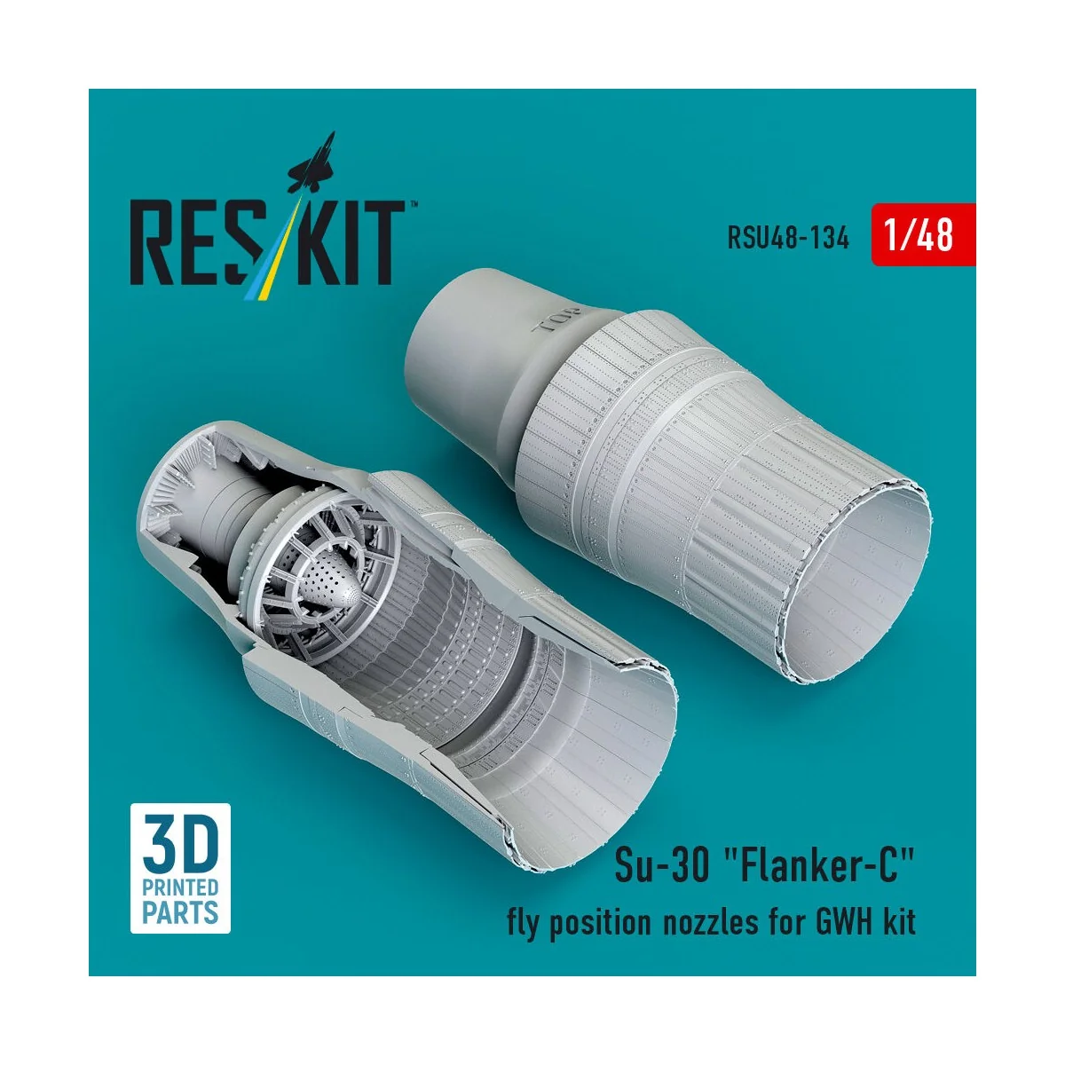 Su-30 Flanker-C fly position nozzles for GWH kit (3D Printed), 1/48...
