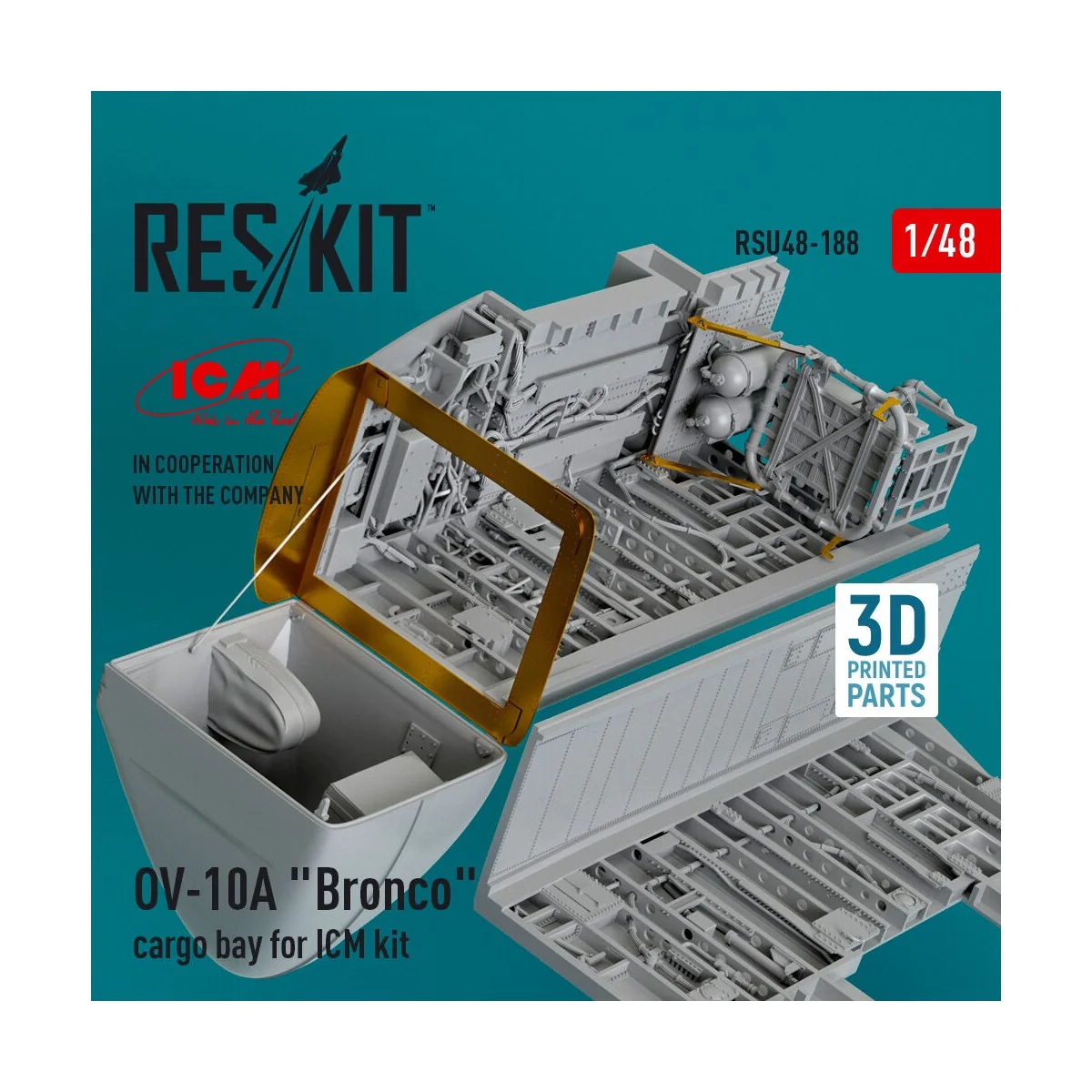 OV-10A Bronco cargo bay for ICM kit (3D Printed), 1/48 - ResKit Mod...