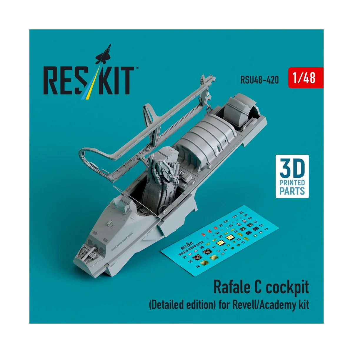 Rafale C cockpit (Detailed edition) for Revell/Academy kit (3D prin...