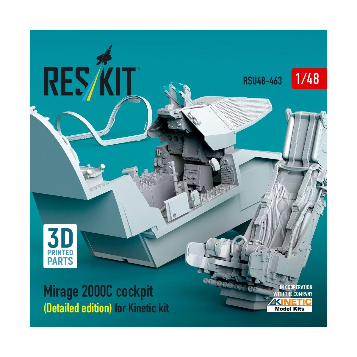 Mirage 2000C cockpit (Detailed edition) for Kinetic kit (3D Printed... Mirage 2000C cockpit (Detailed edition) for Kinetic kit (3D Printed...