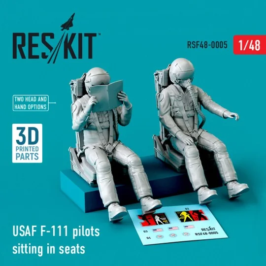 USAF F-111 pilots sitting in seats (2 pcs) (3D Printed), 1/48 - Res...