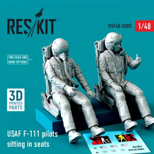 USAF F-111 pilots sitting in seats (2 pcs) (3D Printed), 1/48 - Res...