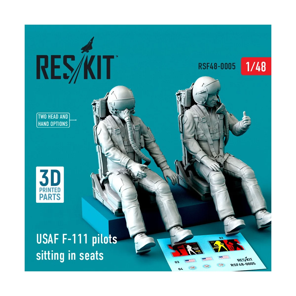 USAF F-111 pilots sitting in seats (2 pcs) (3D Printed), 1/48 - Res...