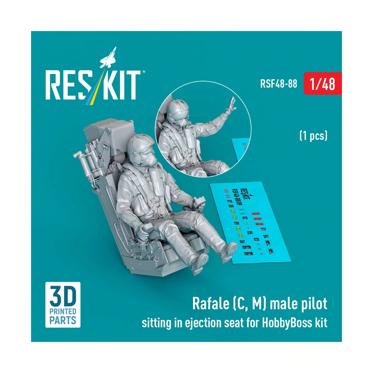 Rafale (C, M) male pilot sitting in ejection seat for HobbyBoss kit...
