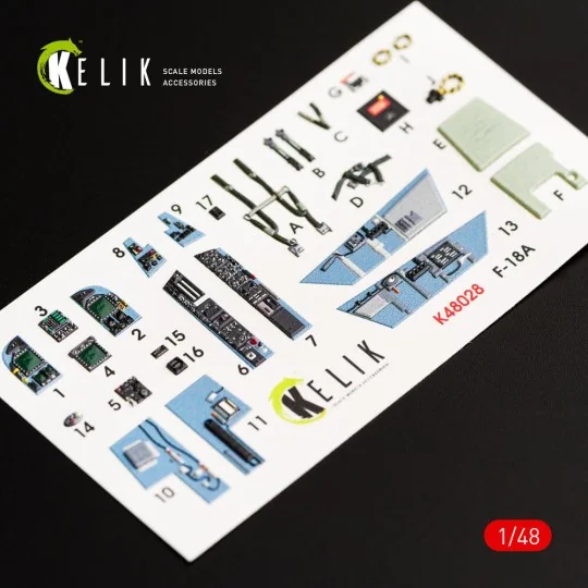 F/A-18A Hornet interior 3D decals for Kinetic kit, 1/48 - Kelik K48028