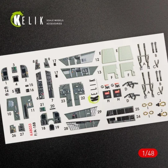 F/A-18B Hornet interior 3D decals for Kinetic kit, 1/48 - Kelik K48033
