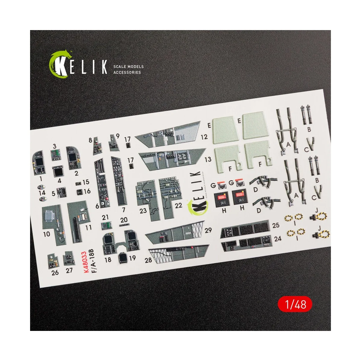 F/A-18B Hornet interior 3D decals for Kinetic kit, 1/48 - Kelik K48033