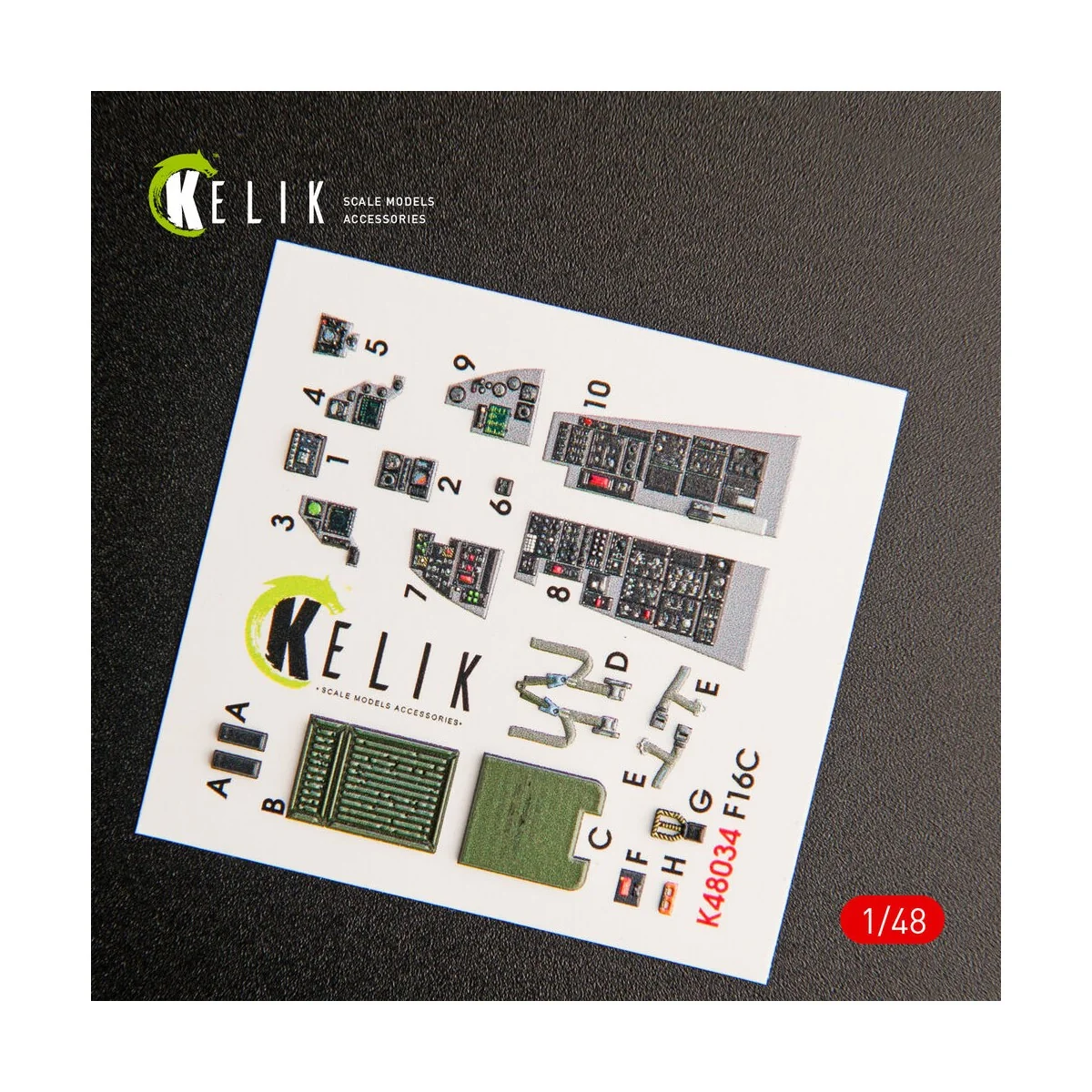 F-16C Fighting Falcon interior 3D decals for Kinetic kit, 1/48 - Ke...