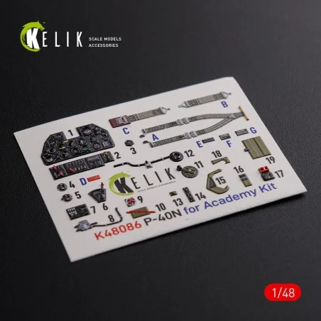 P-40N interior 3D decals for Academy kit, 1/48 - Kelik K48086
