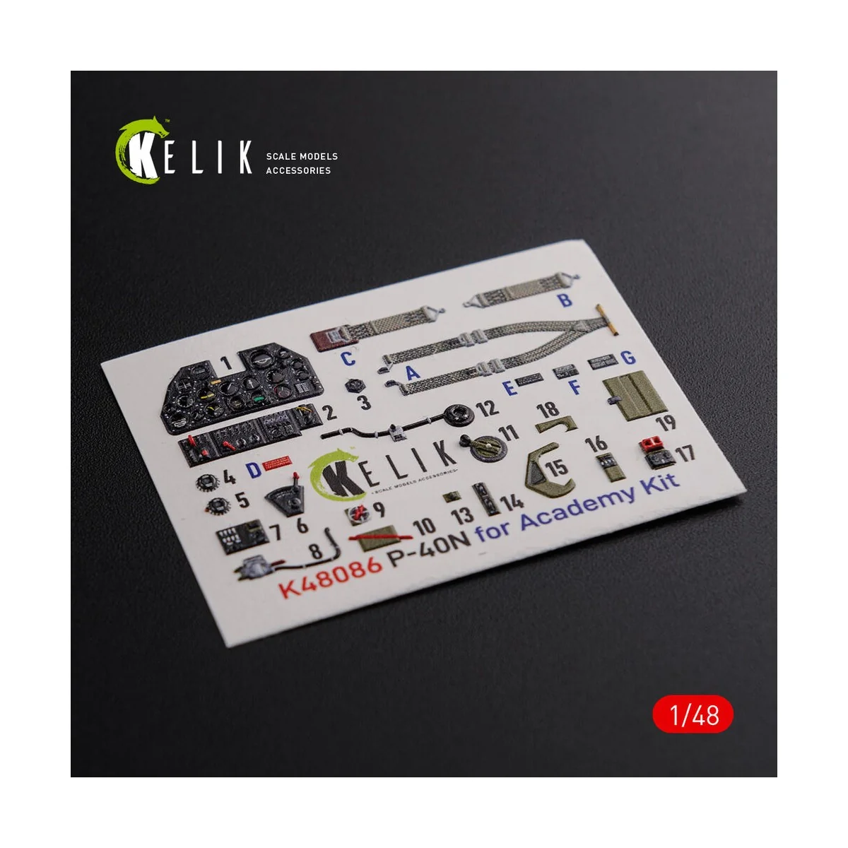 P-40N interior 3D decals for Academy kit, 1/48 - Kelik K48086