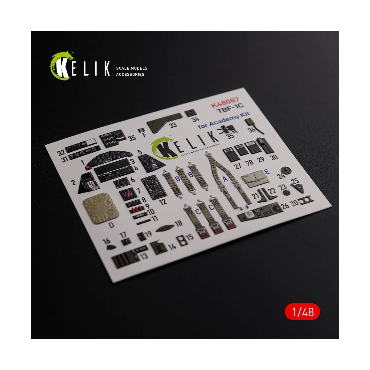 TBF-1C interior 3D decals for Academy kit, 1/48 - Kelik K48087
