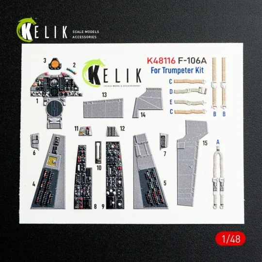 F-106A Delta Dart - interior 3D decals for Trumpeter kit, 1/48 - Ke...