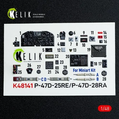 P-47D - 25RE/28RA - interior 3D decals for MiniArt kit, 1/48 - Keli...
