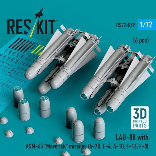 LAU-88 with (2 pcs) AGM-65 Maverick missiles (6 pcs) (A-7D, F-4, A-...