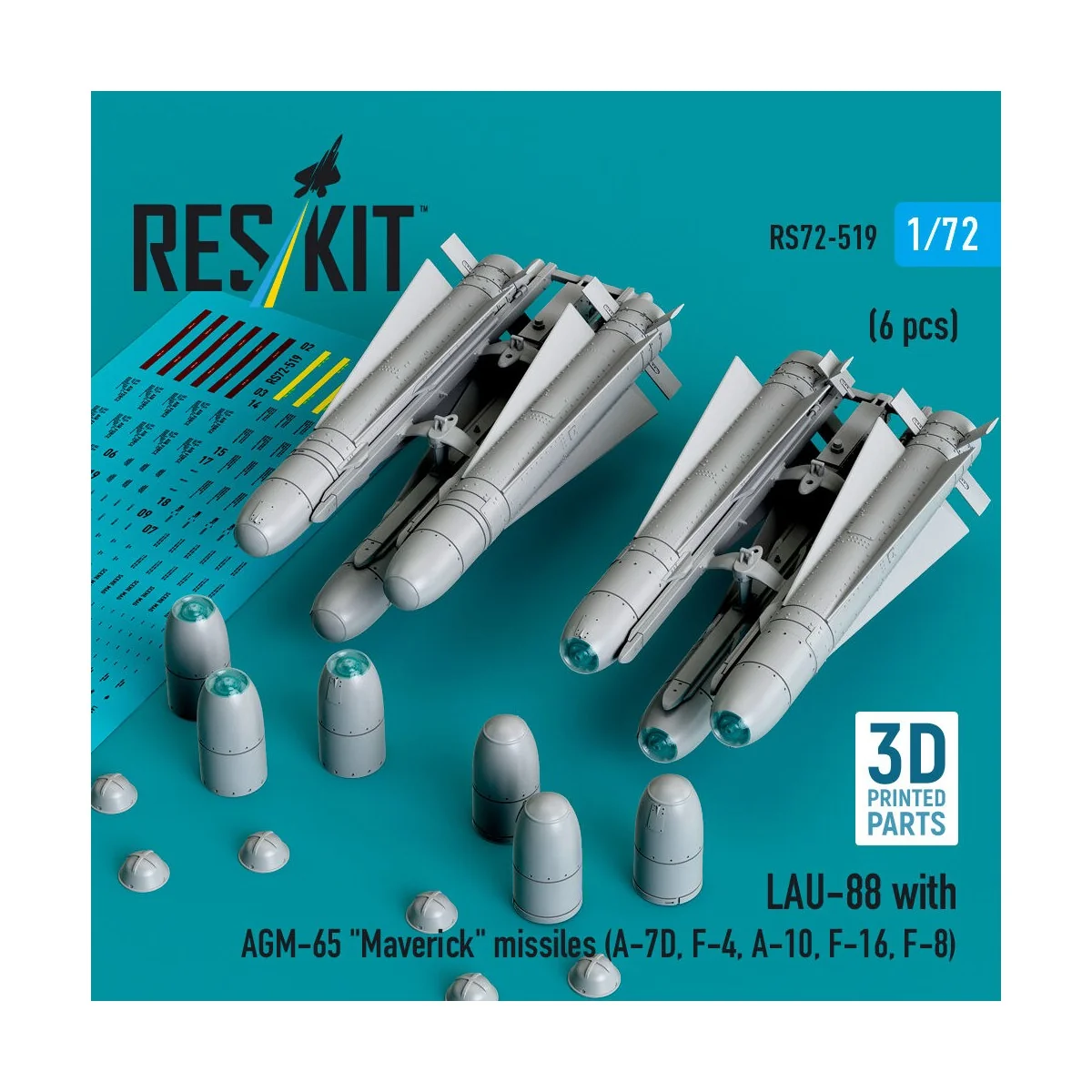 LAU-88 with (2 pcs) AGM-65 Maverick missiles (6 pcs) (A-7D, F-4, A-...