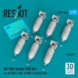 AN-M64 bombs (500 lbs) for all USAF & RAF of WW2 & Korean War (6 pc...